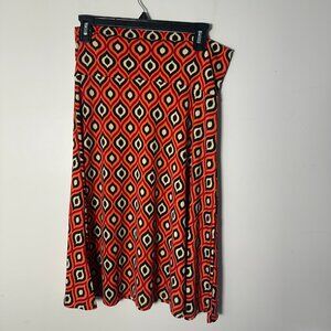 EUC Womens LuLaRoe Azure Multi Color Orange Cream Black Red Skirt Medium M bg